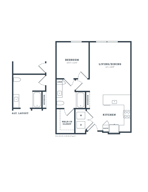 Floor plan for 1 bed, 1 bath, 720 sqft